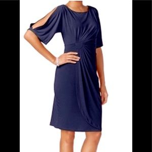 Connected Apparel Faux-Wrap Split-Sleeve Dress